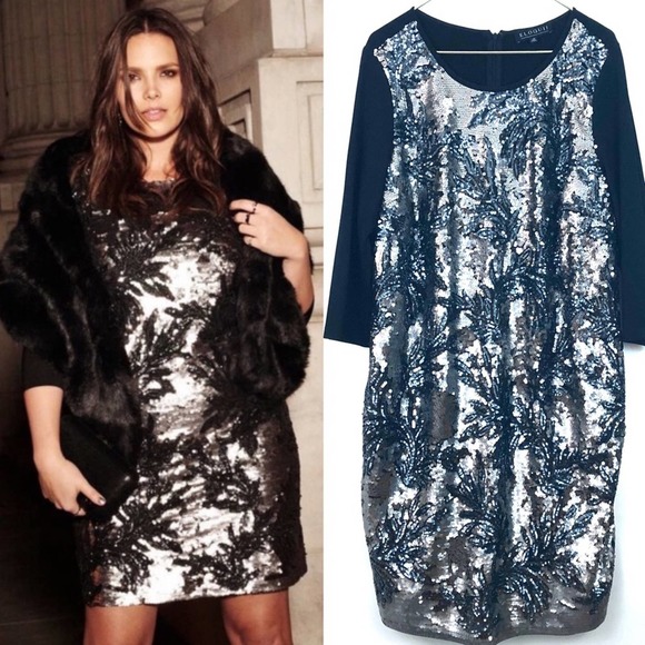 Eloquii Metallic Black & Silver Studio Sequin Dress - Picture 1 of 8